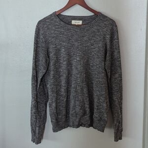 Frank & Oak Crew Sweater with Elbow Detail in Marled Grey